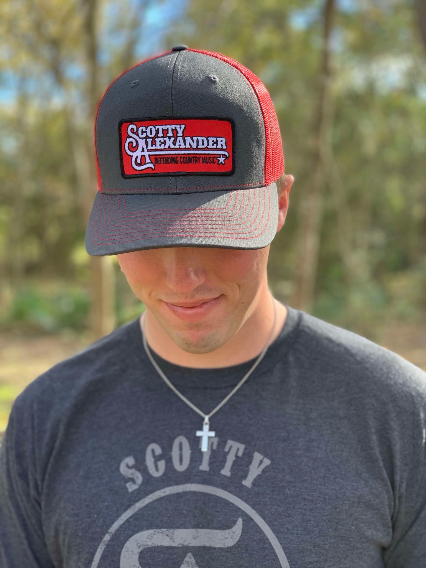 Red and Grey Scotty Alexander "Defending Country Music" Hat