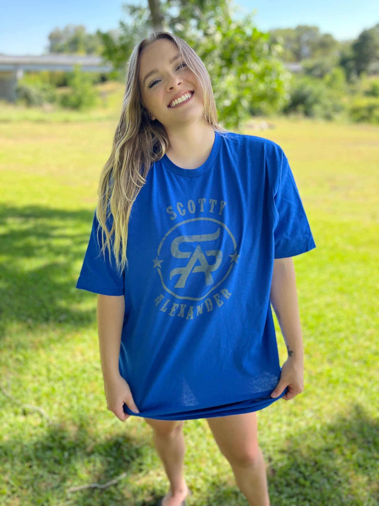 Blue Scotty Alexander Logo Women's Sleeper T Shirt